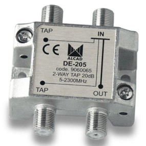 Splitter para TV terrestre y satélite de 2 salidas 20 dB 5 a 2300 MHz