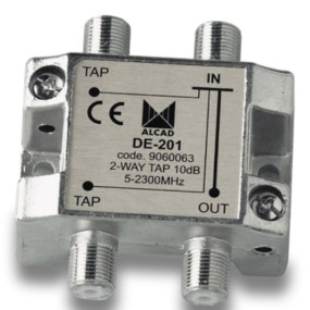 Splitter para TV terrestre y satélite de 2 salidas 10 dB 5 a 2300 MHz