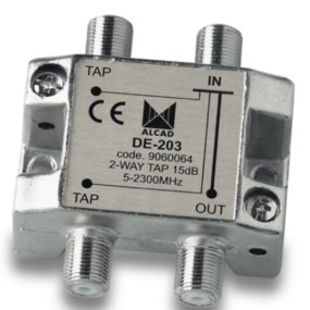 Splitter para TV terrestre y satélite de 2 salidas 15 dB 5 a 2300 MHz