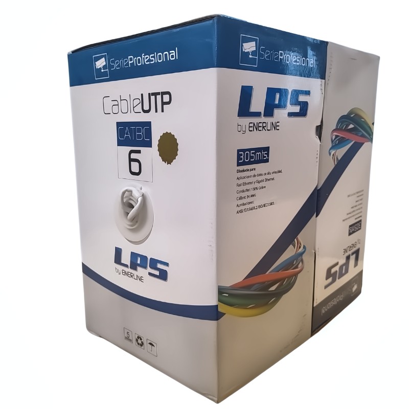 Cable UTP CAT6 100% Cobre 24AWG Interior con conectores RJ45 Blanco 305 Metros